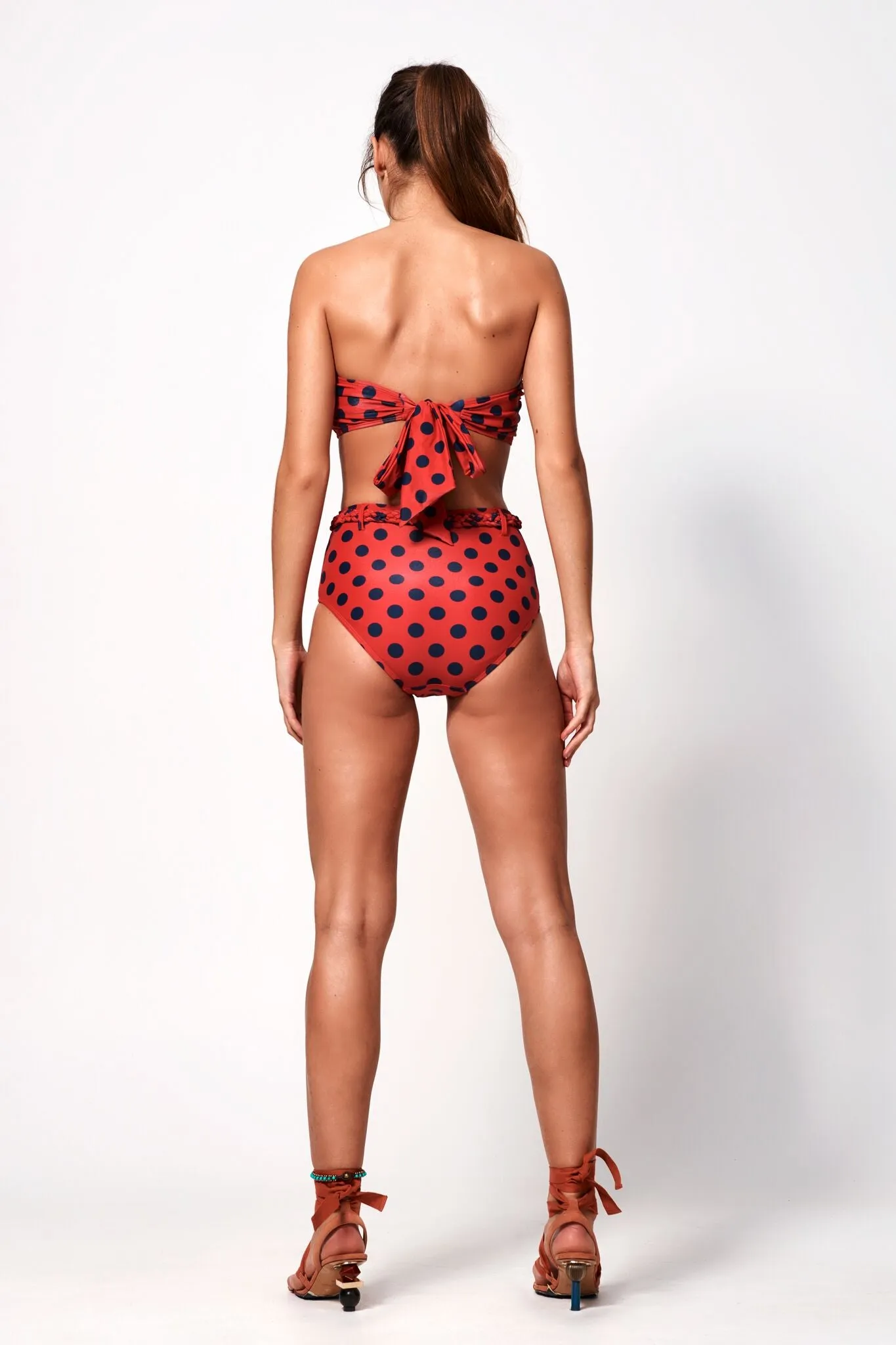 Cerise Deep V Bandeau | Cherry & Indigo Spot