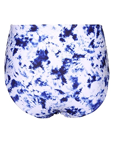 Flattering Women's High Waisted Bikini Bottom Shirred Tankinis Brief-Blue Tie Dye