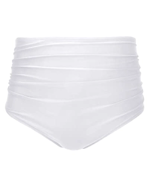 Full Coverage High Waisted Bikini Shirred Tankinis Brief-White