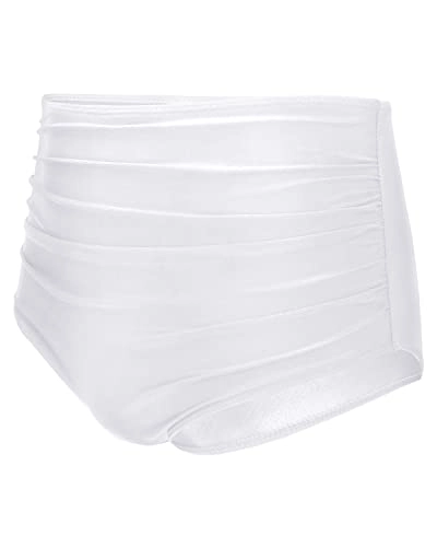 Full Coverage High Waisted Bikini Shirred Tankinis Brief-White
