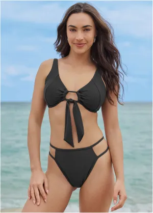 High Leg Strappy Scoop Bottom - Black