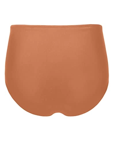 High Waisted Bikini Bottom Tankinis Brief Full Coverage Swim Bottom-Brown
