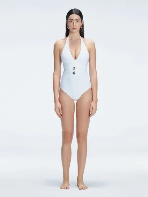 Miley White Halter One Piece Swimsuit