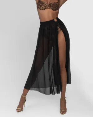 Ringy Sheer Slit Skirty - Black
