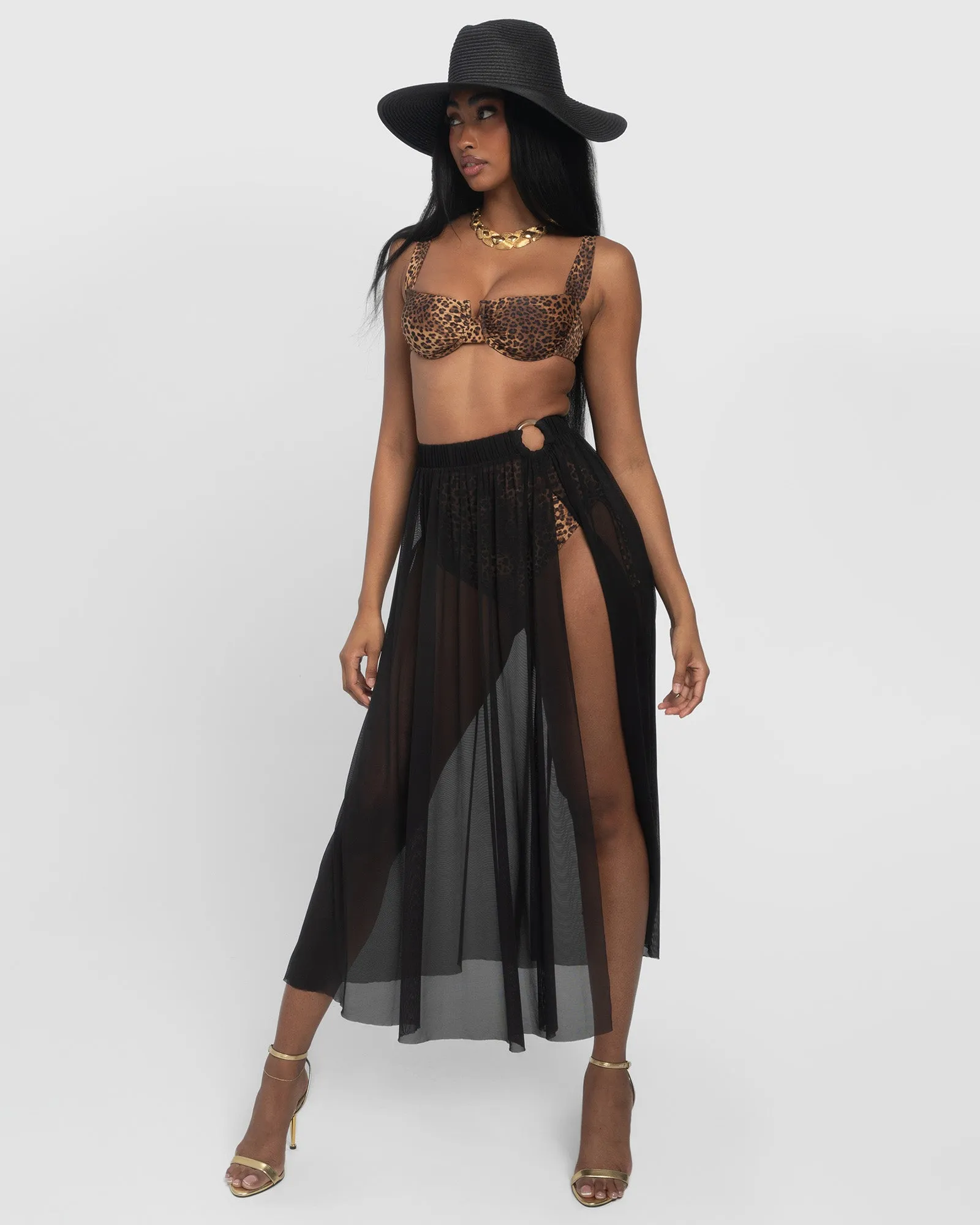 Ringy Sheer Slit Skirty - Black