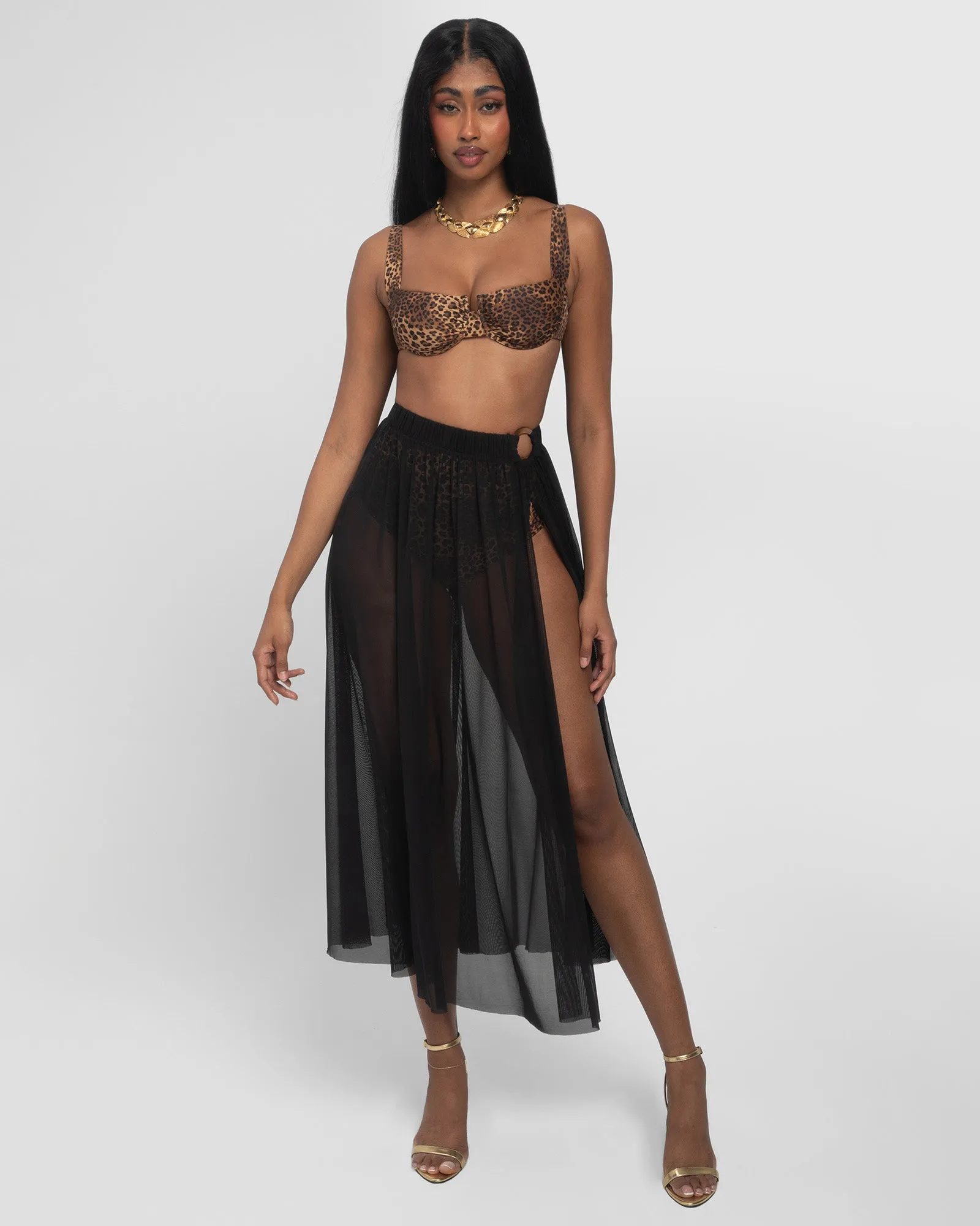 Ringy Sheer Slit Skirty - Black