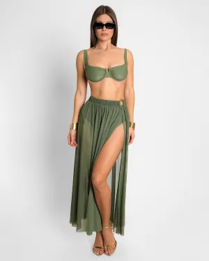 Ringy Sheer Slit Skirty - Martini Olive