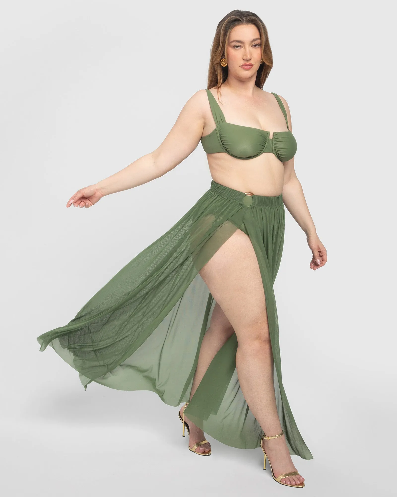 Ringy Sheer Slit Skirty - Martini Olive