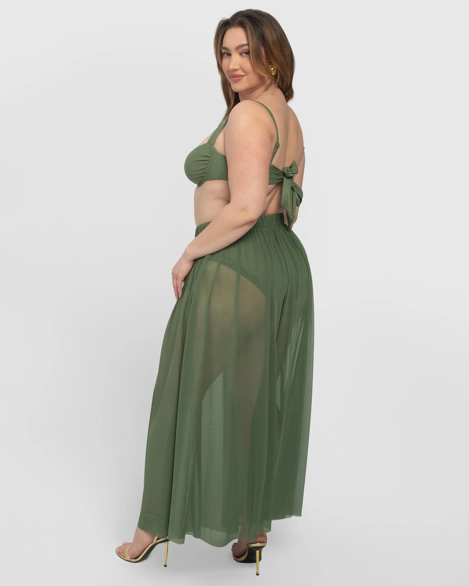 Ringy Sheer Slit Skirty - Martini Olive