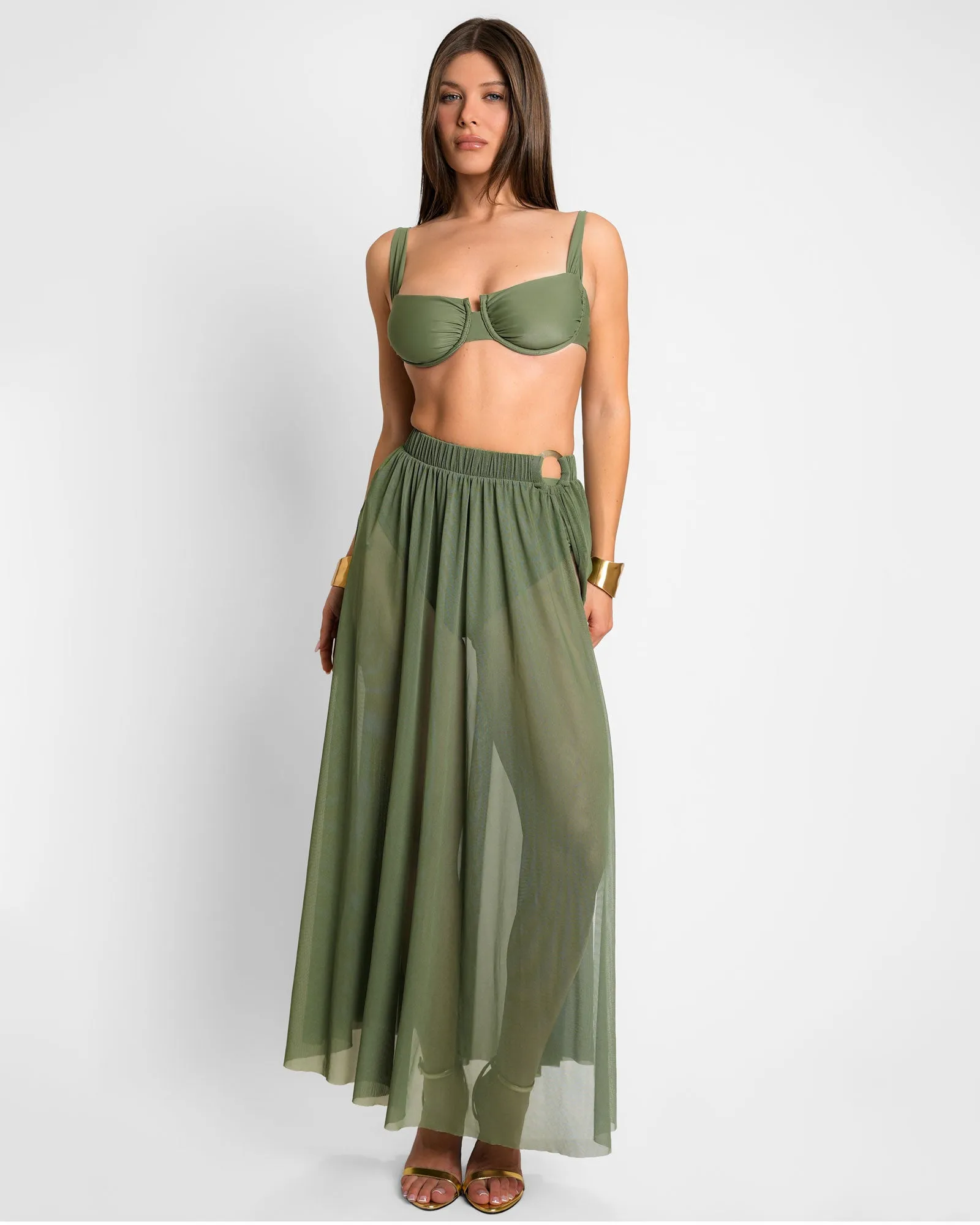 Ringy Sheer Slit Skirty - Martini Olive
