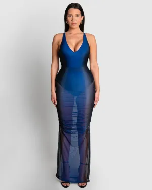 Ruched Sheer Midi Skirty - Midnight Ombre