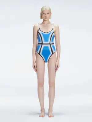 Seraphina Blue Optical Scoop Neck One Piece Swimsuit