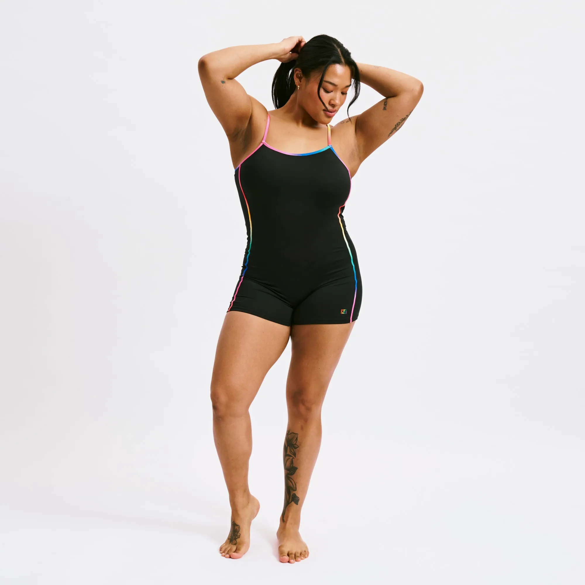 Swim 3.5" Skinny Strap Unisuit - Black Rainbow Ombre