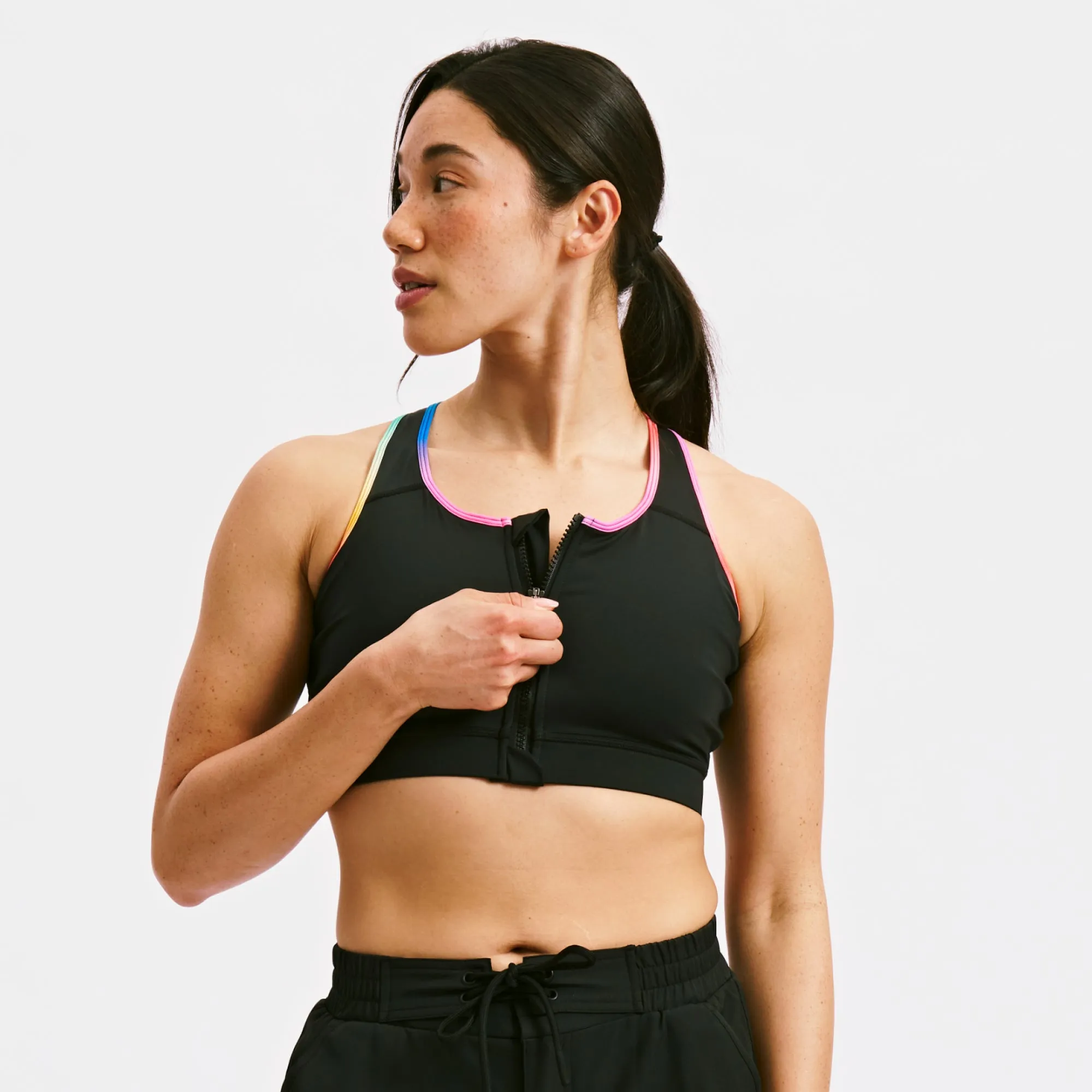 Swim Racerback Zip Compression Top - Black Rainbow Ombre