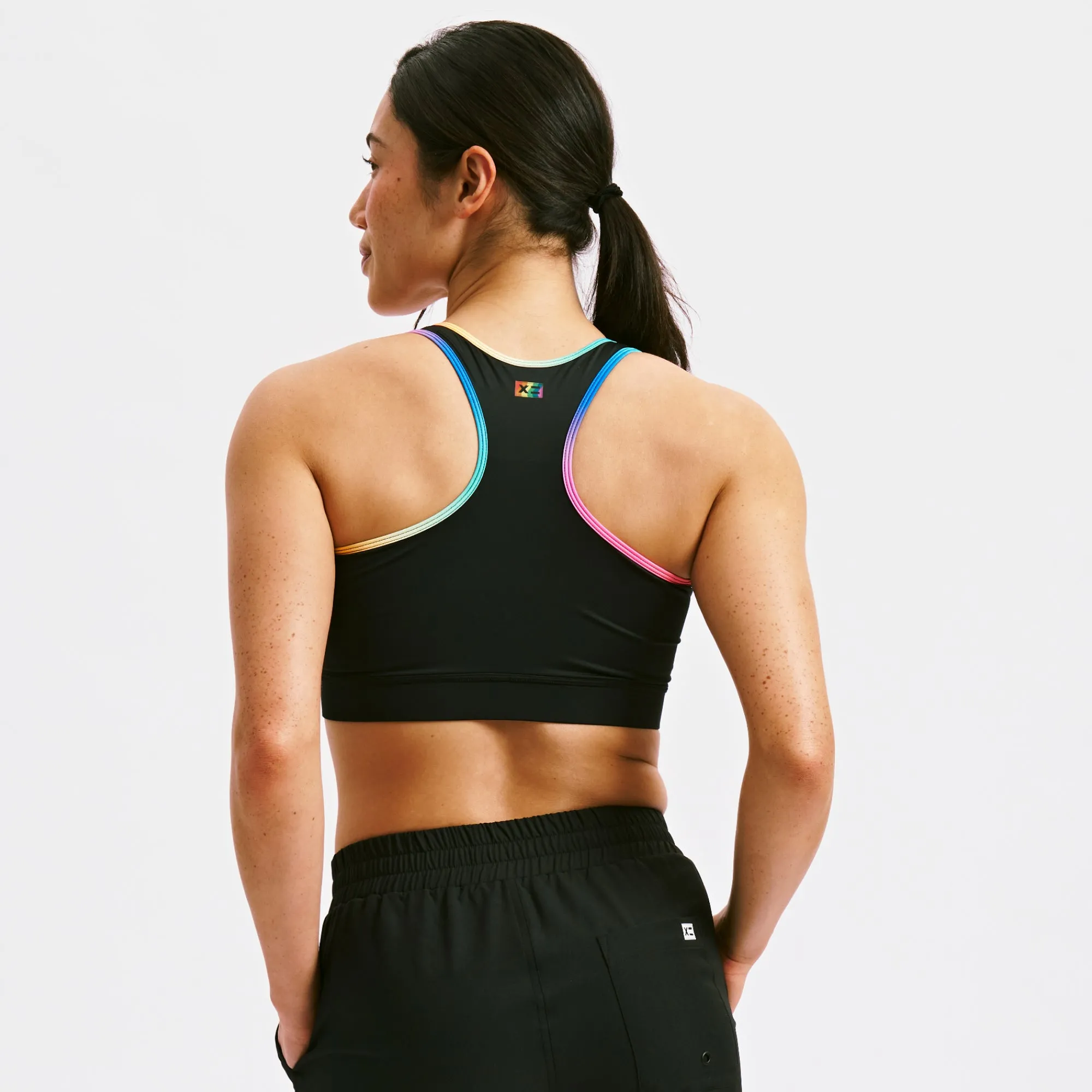 Swim Racerback Zip Compression Top - Black Rainbow Ombre