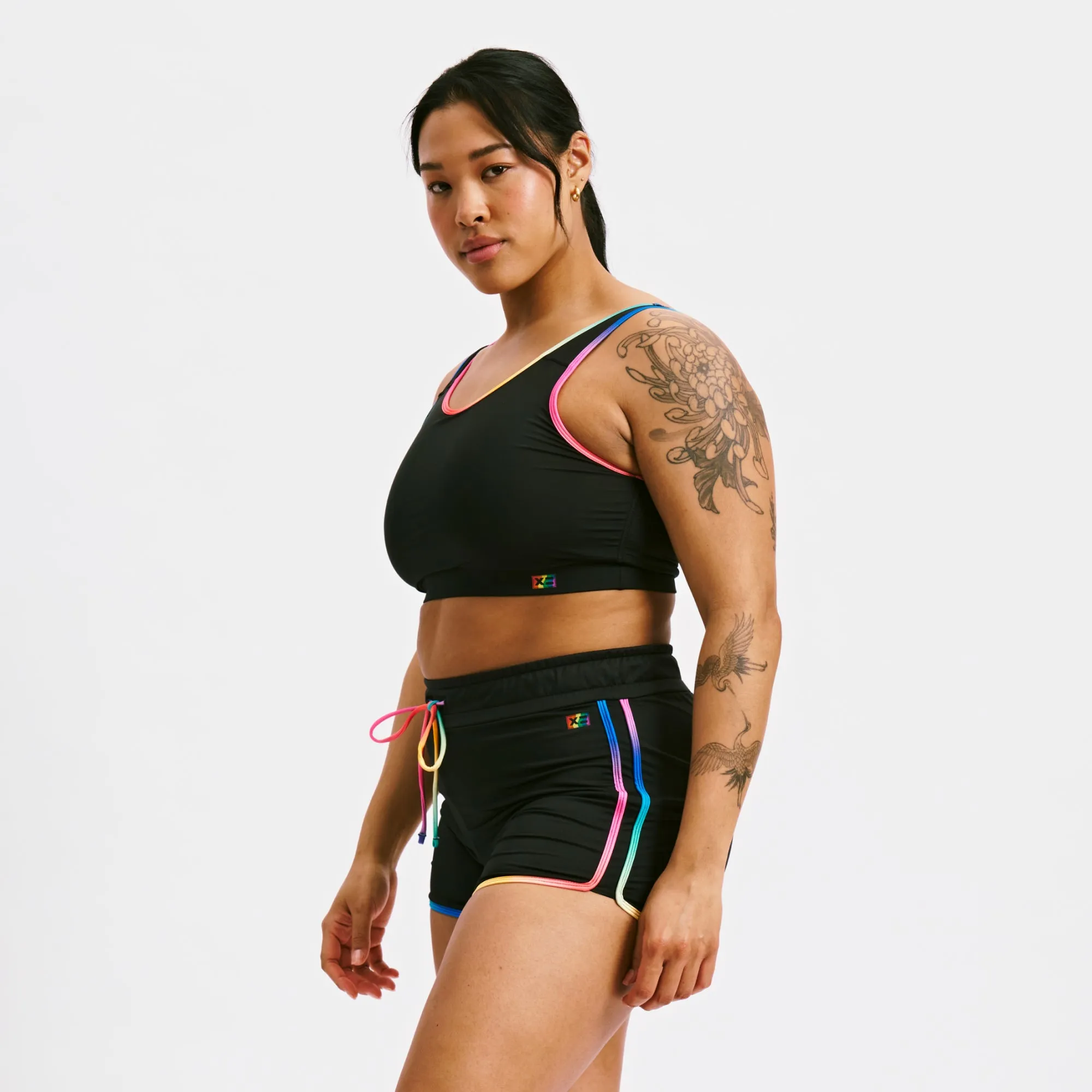 Swim Sport Compression Top - Black Rainbow Ombre