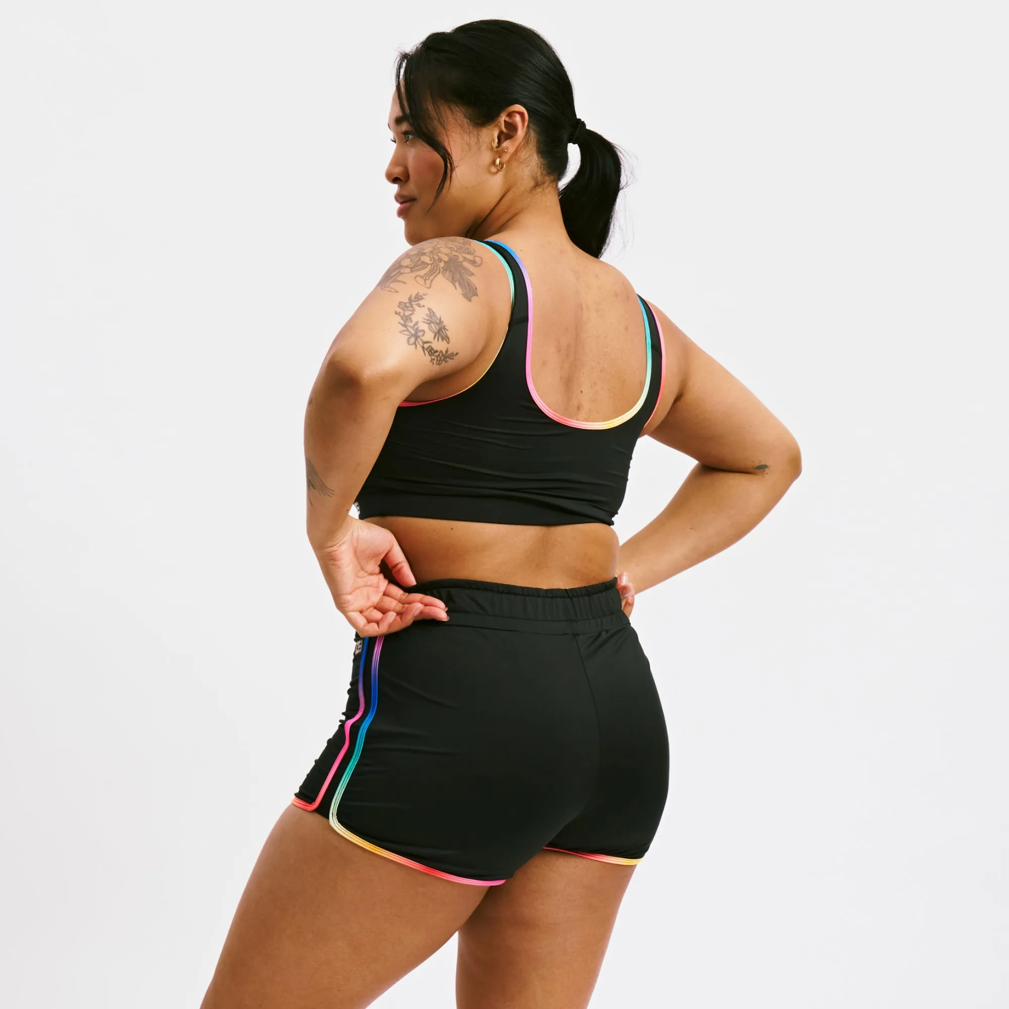 Swim Sport Compression Top - Black Rainbow Ombre
